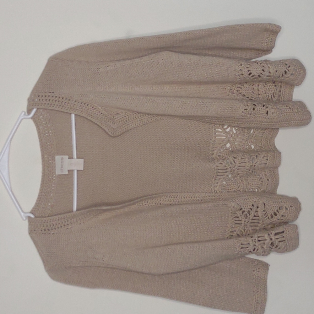 Chico's Women's Cardigan Sweater open knit crochet